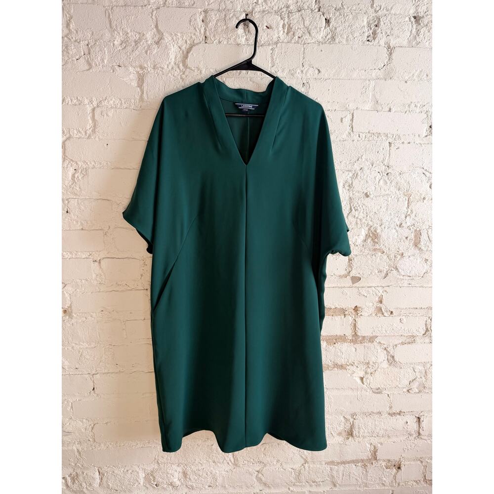 Lands’ End Green V-Neck Shift Dress Short Sleeve Size 16W Plus